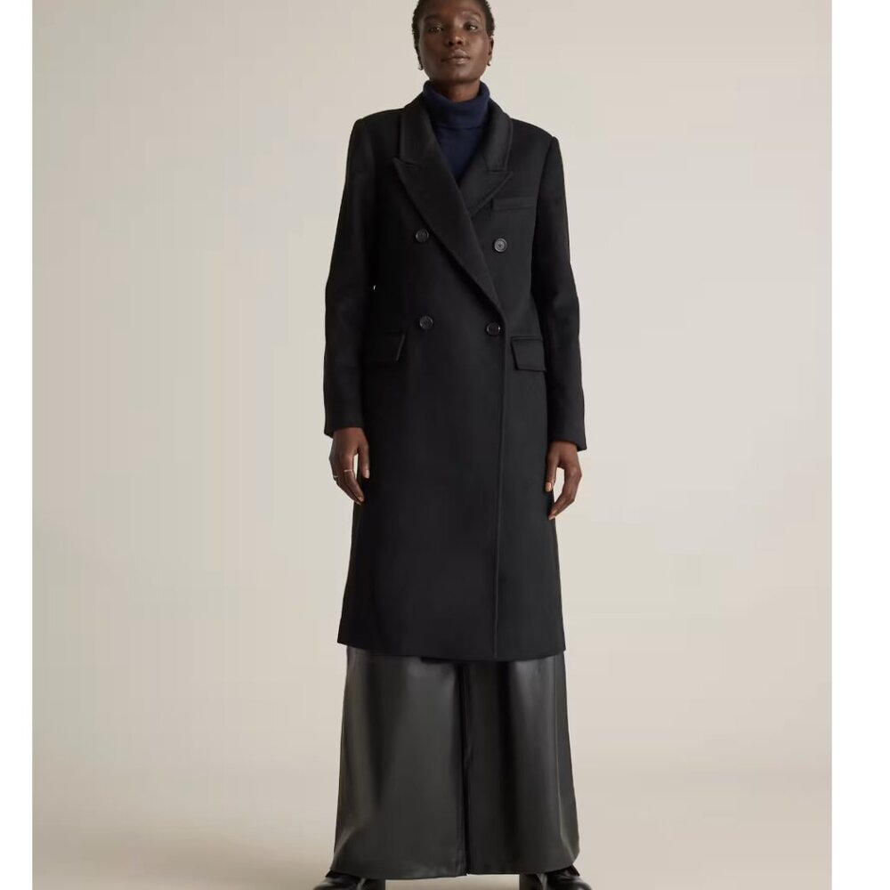 Quince XS Italian Wool Double-Breasted Coat - Black